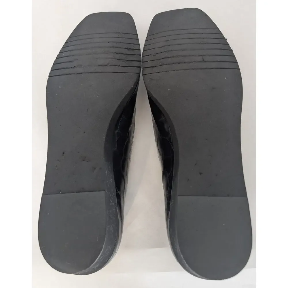 Salvatore Ferragamo Black‎ Croc Embossed Leather Wedge Pumps Size 8B